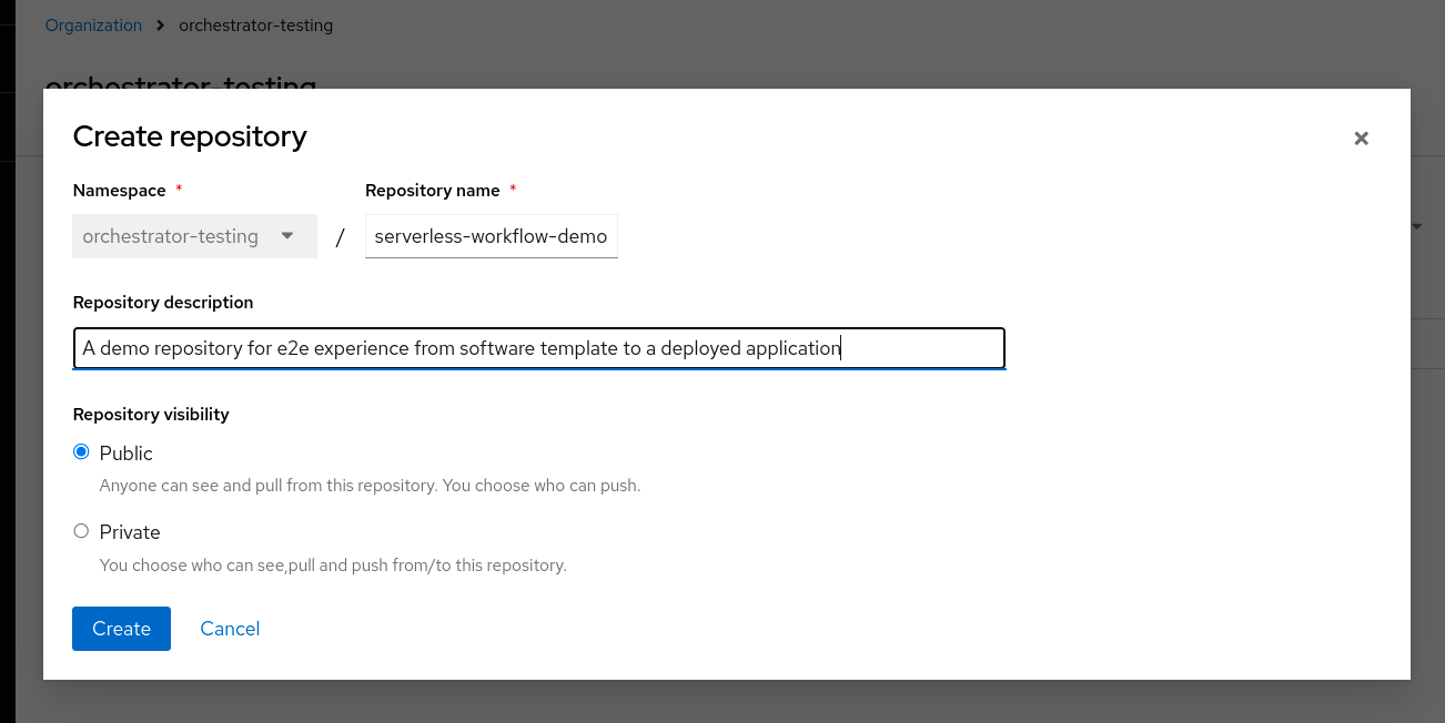 Creating a new workflow repository in Quay