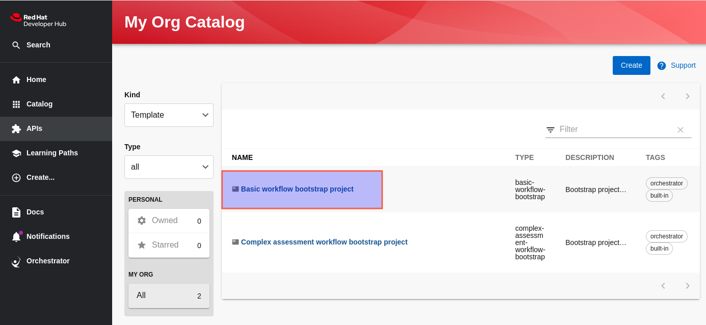 Selecting the software template